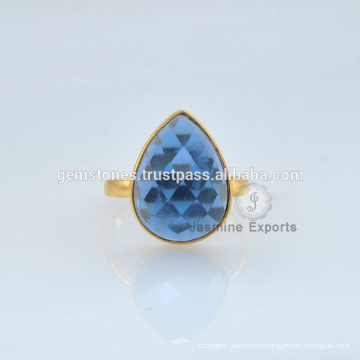 Vermeil Oro Zafiro Cuarzo Piedras Preciosas Bisel Anillo 925 Anillos De Piedra Plata De Piedra Joyería